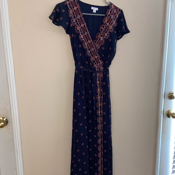 Faux wrap dress long hood core v neck y2k tie front blue beautiful short sleeve - Picture 4 of 14